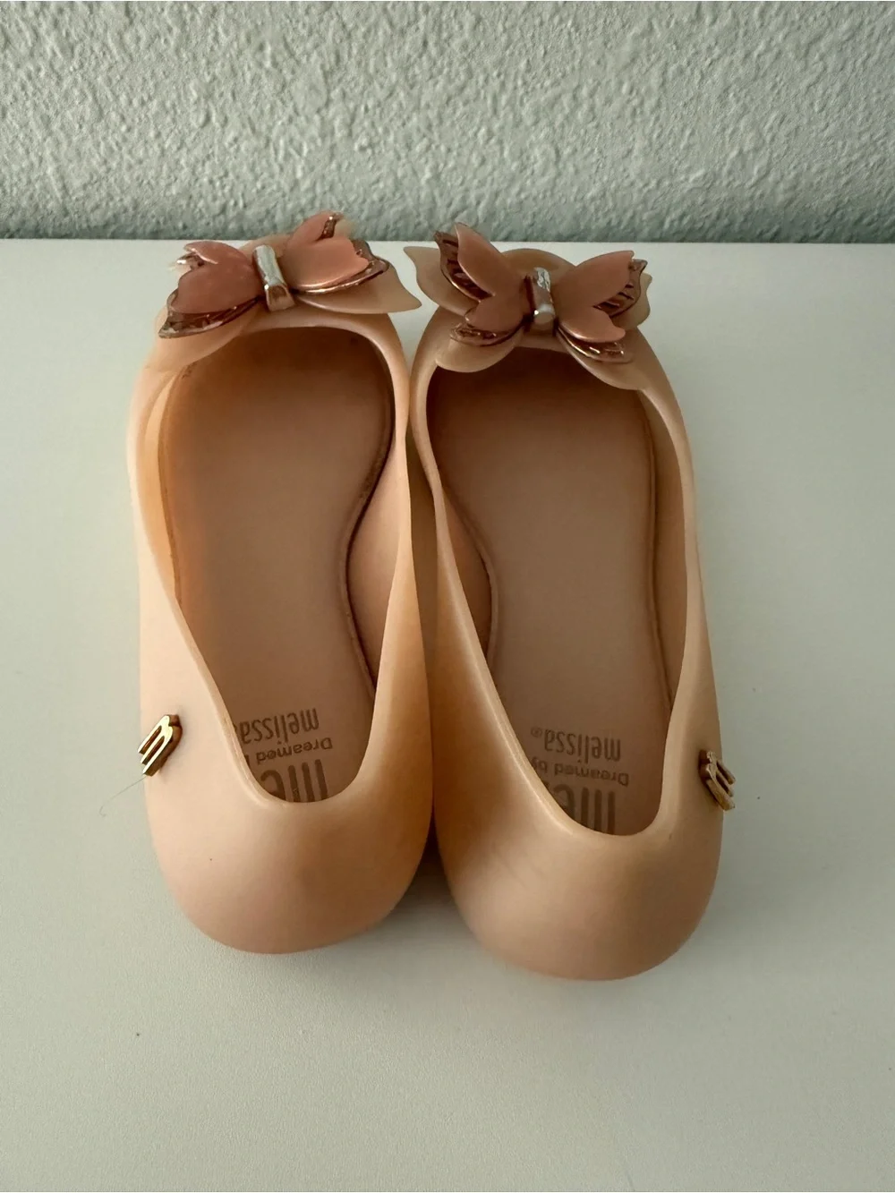 Melissa Tan Ballet Flats with Rose Gold Butterfly Accent